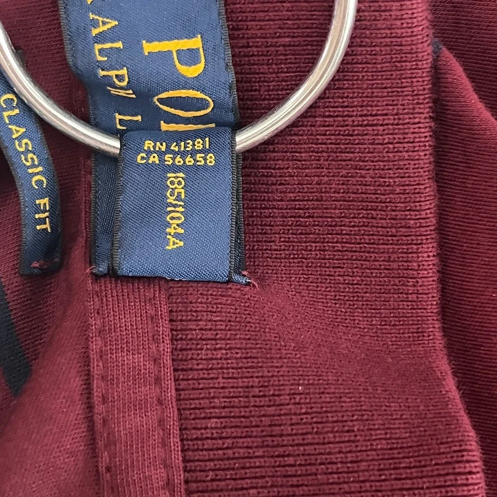 Polo Ralph Lauren Mens XL Classic Fit Burgundy Navy Striped‎ Golf Polo Pony Logo